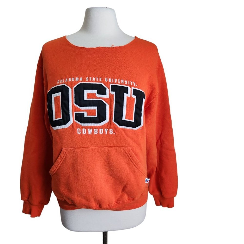 VINTAGE Russell Oklahoma State Sweatshirt Size S Cowboys OSU Patch Orange‎